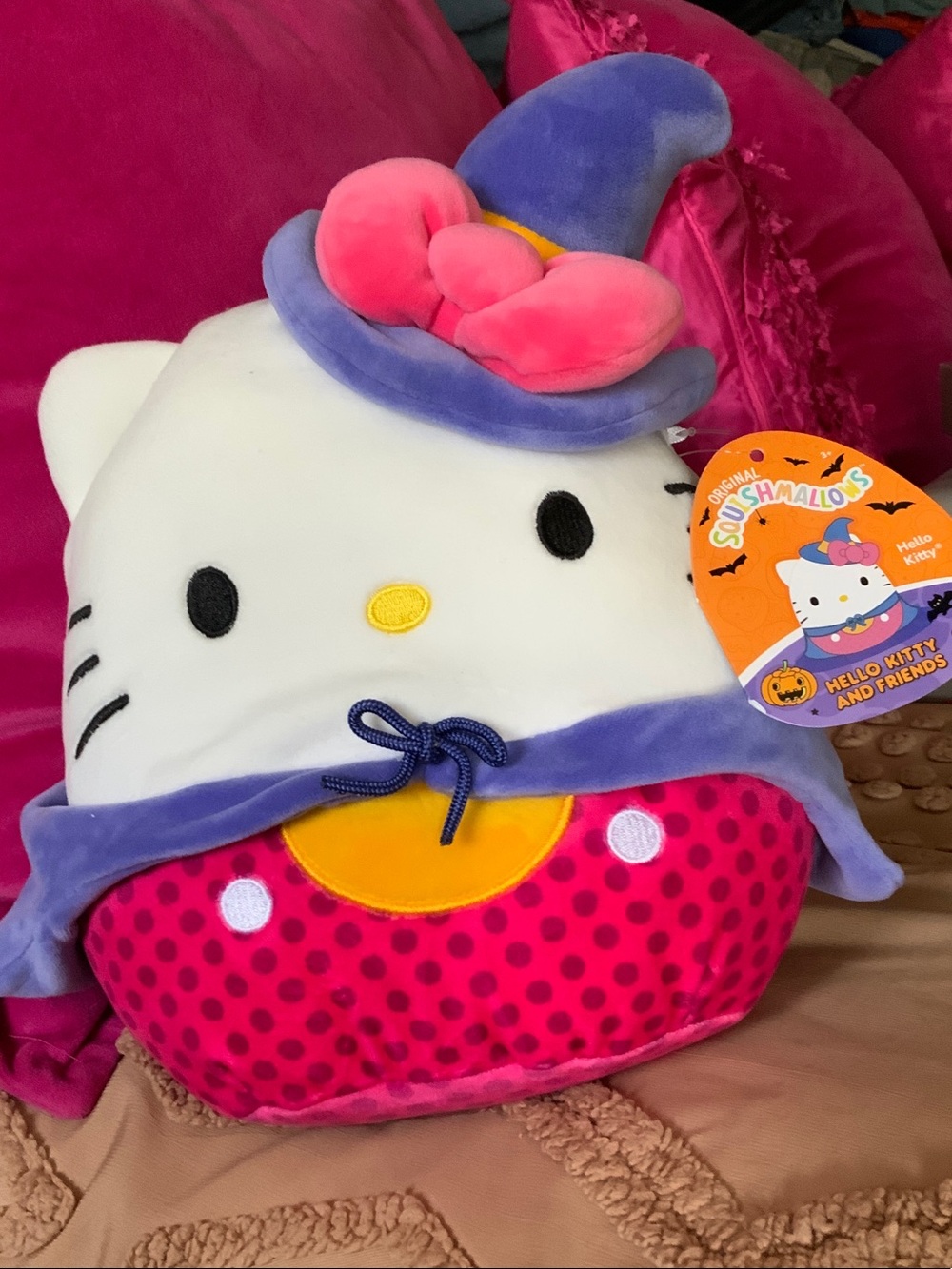 Hello Kitty Pink, Purple & White Witch Hat Plush - Squishmallow-style